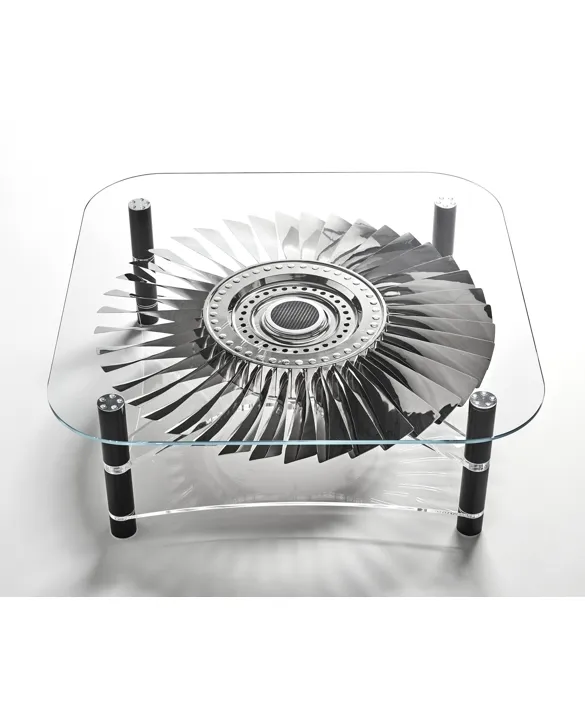 Coffee table made from a engine fan stage II of a Boeing B-737