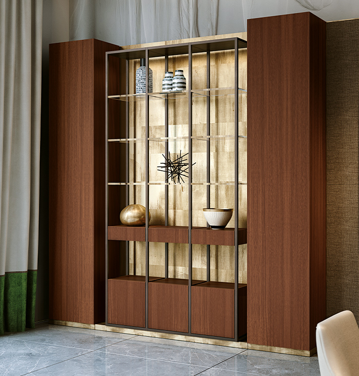 Bellotti Ezio - DOLOMIA - Boiserie in noce canaletto con elementi contenitori