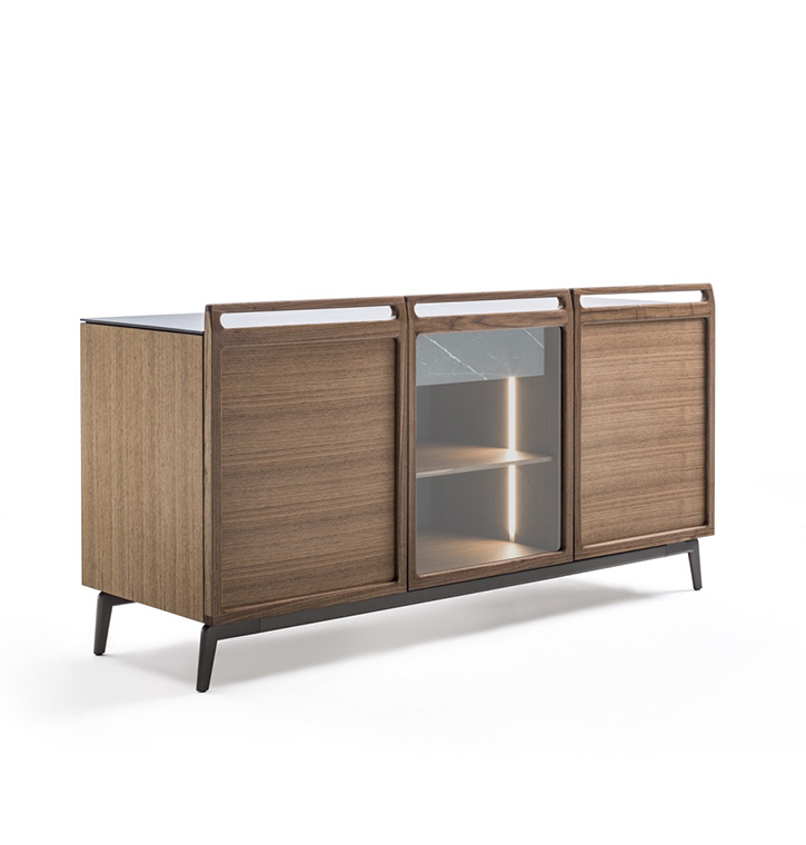 Durame - Bridge 3 - Solid wood sideboard with bronzed glass doors with wooden frame