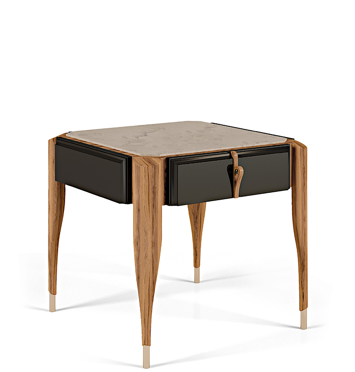 Bellotti Ezio - LEXINGTON AVENUE - Lacquered rectangular walnut bedside table with drawers
