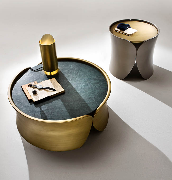 laurameroni luxury high end customizable low, coffee and bedside tables in precious materials