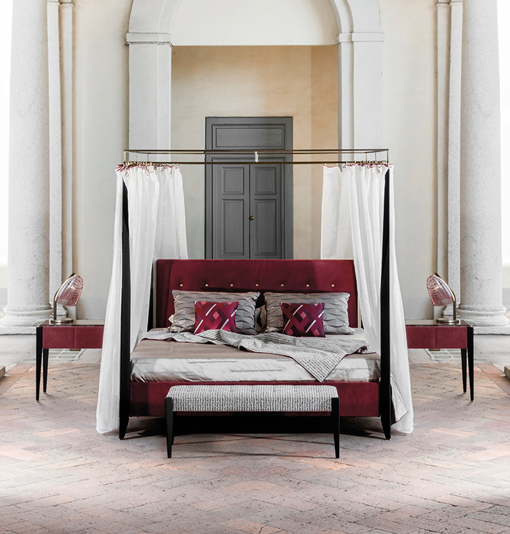 Bellotti Ezio - LEVANTE - Upholstered nabuk canopy bed with tufted headboard