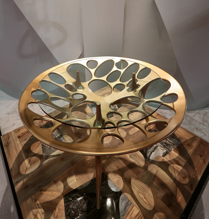 Bellotti Ezio - PEGASO - Tavolo in legno finitura liquid-bronze e piano in cristallo