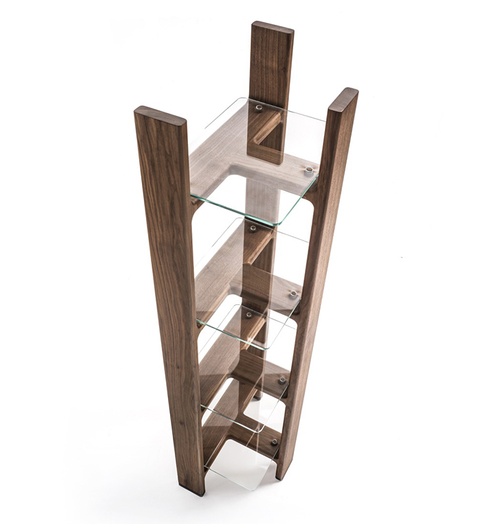 Durame - Tofane - Totem bookcase with solid wood structure and glass shelves