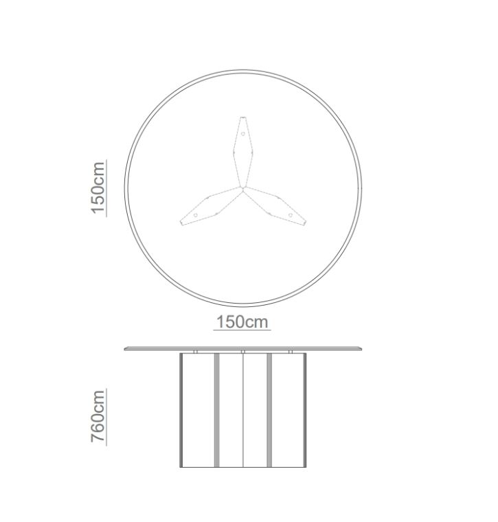 LORCA GLASS Dining Table Technical Drawing