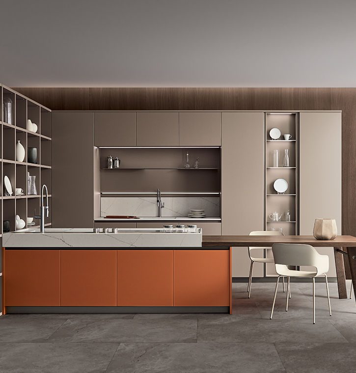 LOUNGE: VETRO LACCATO OPACO ARANCIO BRICK / LACCATO OPACO CAMOSCIO