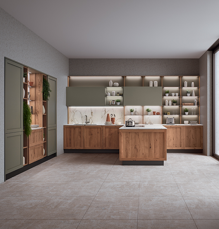 MILANO: ROVERE NODOSO CHIARO / LACCATO OPACO VERDE LANZA