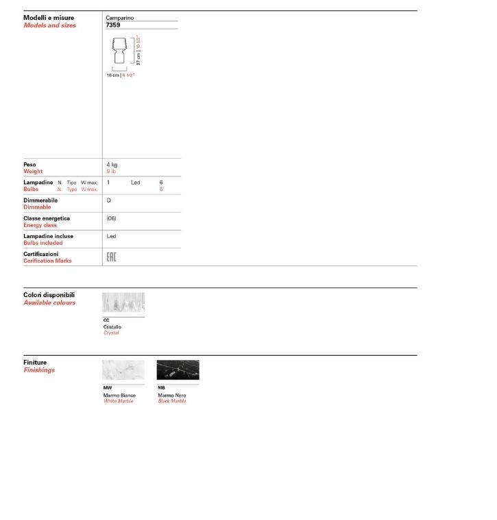 Camparino Lampada da Tavolo - Product Sheet