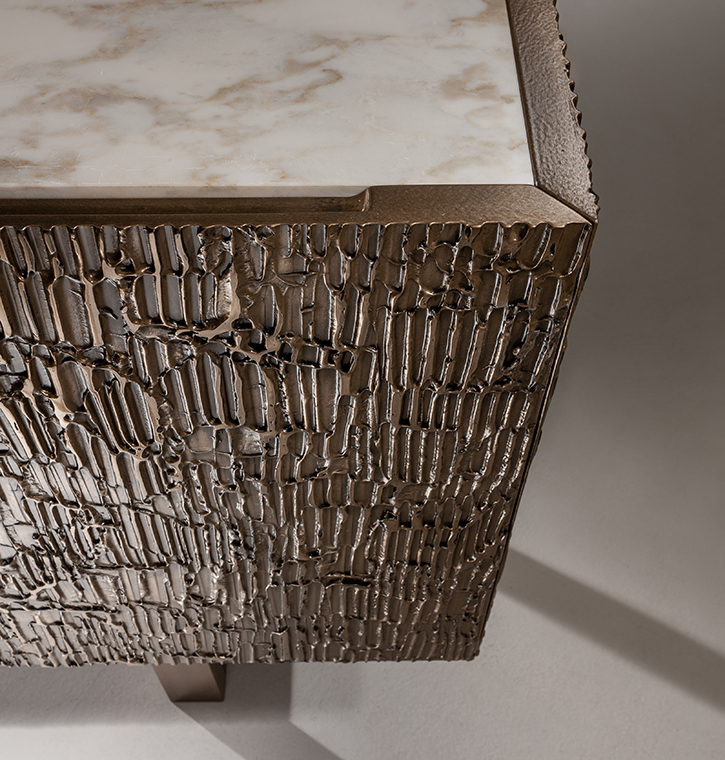 laurameroni sideboard corteccia in textured wood with liquid metal bronze