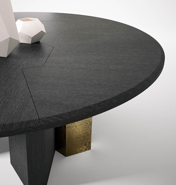laurameroni imperfetto rounded design table in wood and metal lacquering