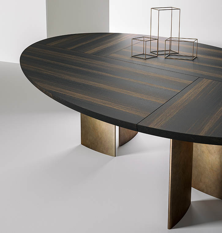 laurameroni design elliptical table poe in wood and metallic lacquering