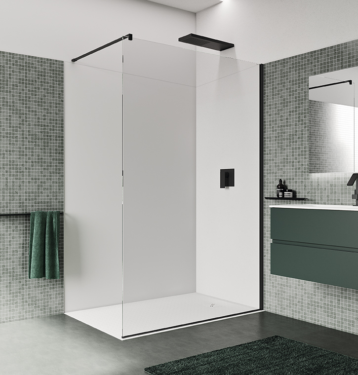 Box doccia ad angolo walk-in con profili neri