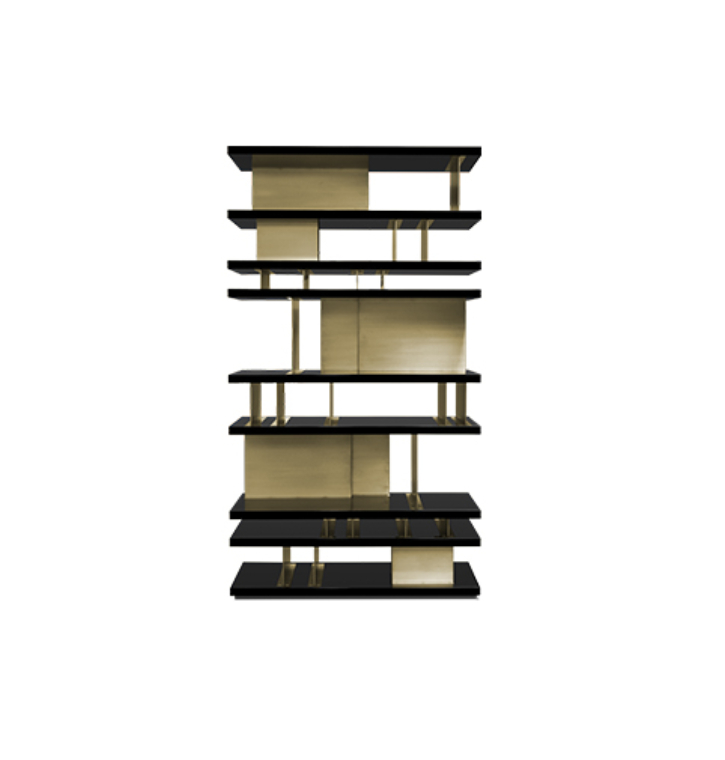 Black Lacquer and Polished Brass Bookcase by BRABBU