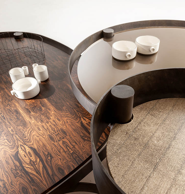 laurameroni luxury high end customizable low, coffee and bedside tables in precious materials