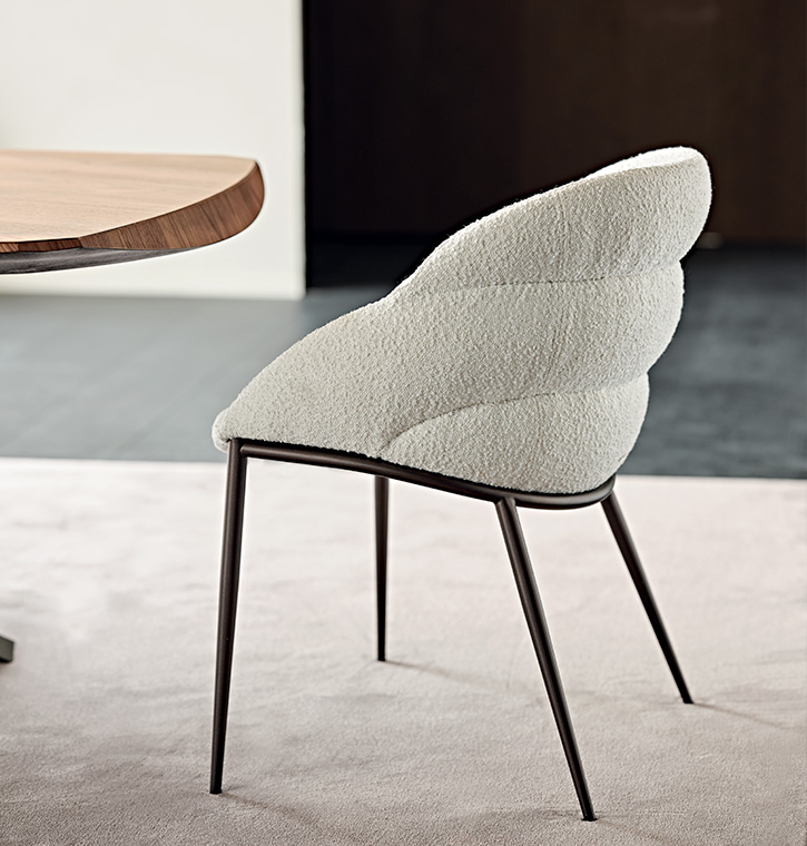 Camilla Ml chair: white bouclè fabric cover, bronze frame
