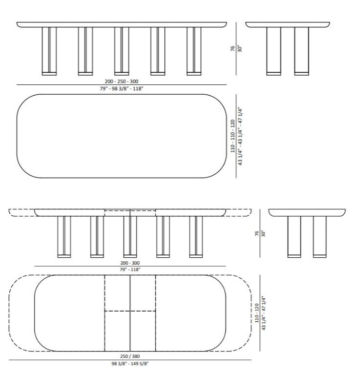 BEL-AIR table Technical Drawing