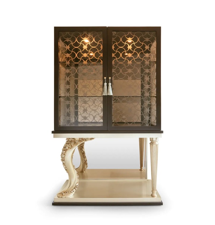 Vetrina classica a 2 ante collezione Flora Marzorati in legno pregiato e cristallo per soggiorno di lusso