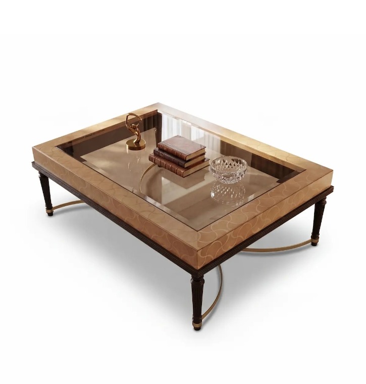 Tavolino rettangolare classico di lusso collezione Flora Marzorati in legno intagliato per soggiorno elegante