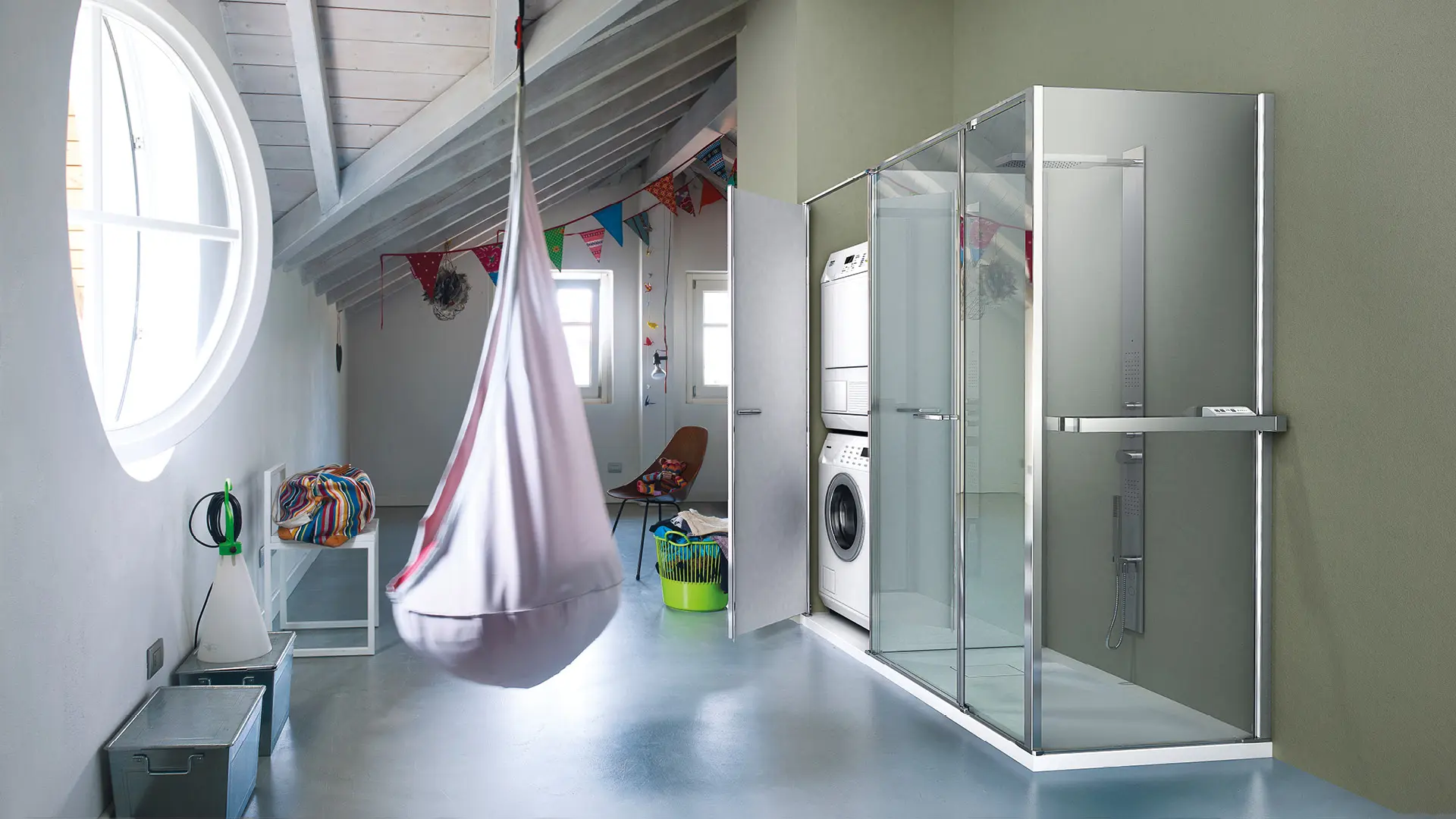 Vismaravetro - shower enclosure with washing machine compartment or storage space - Twin collection