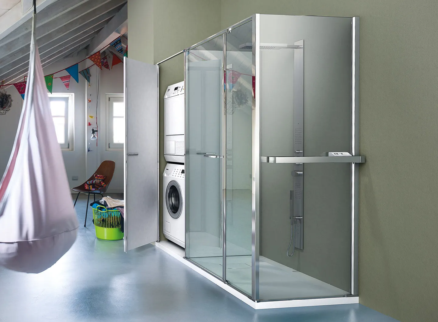 Vismaravetro - shower enclosure with washing machine compartment or storage space - Twin collection