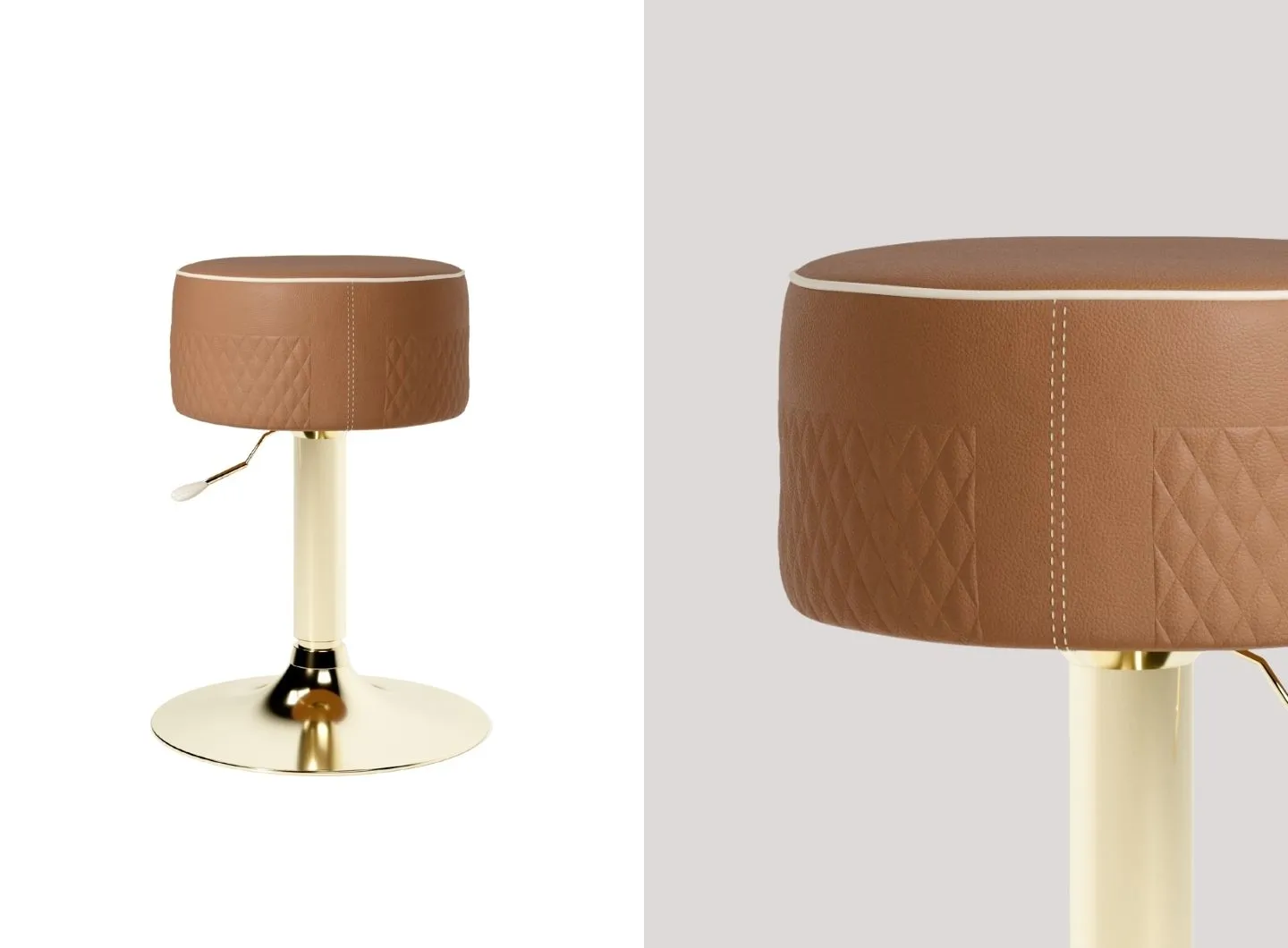 swivel leather stool camel colour and gold
