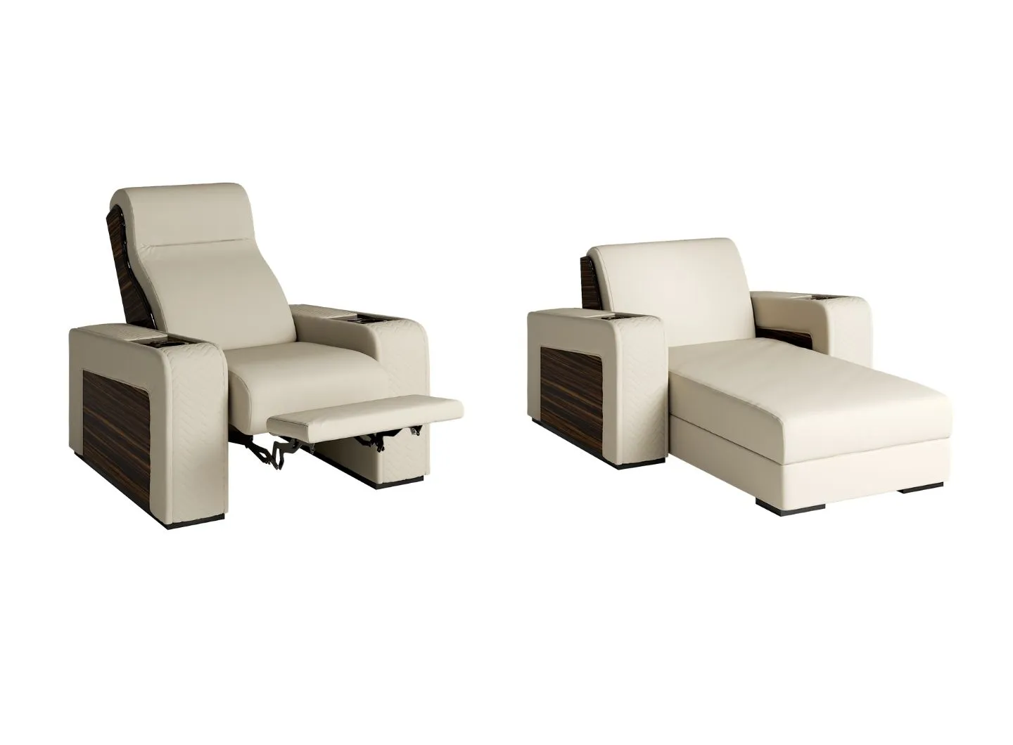 Reclining chair and chaise longue for home theater room