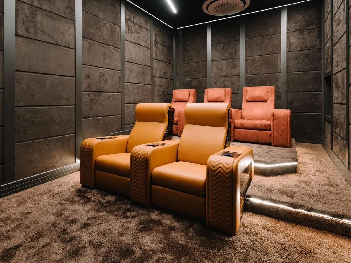 leather home cinema recliner in orange colour