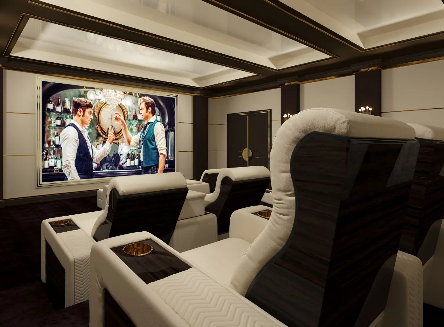 Ivory leather home cinema with Onassis recliners by Vismara Design