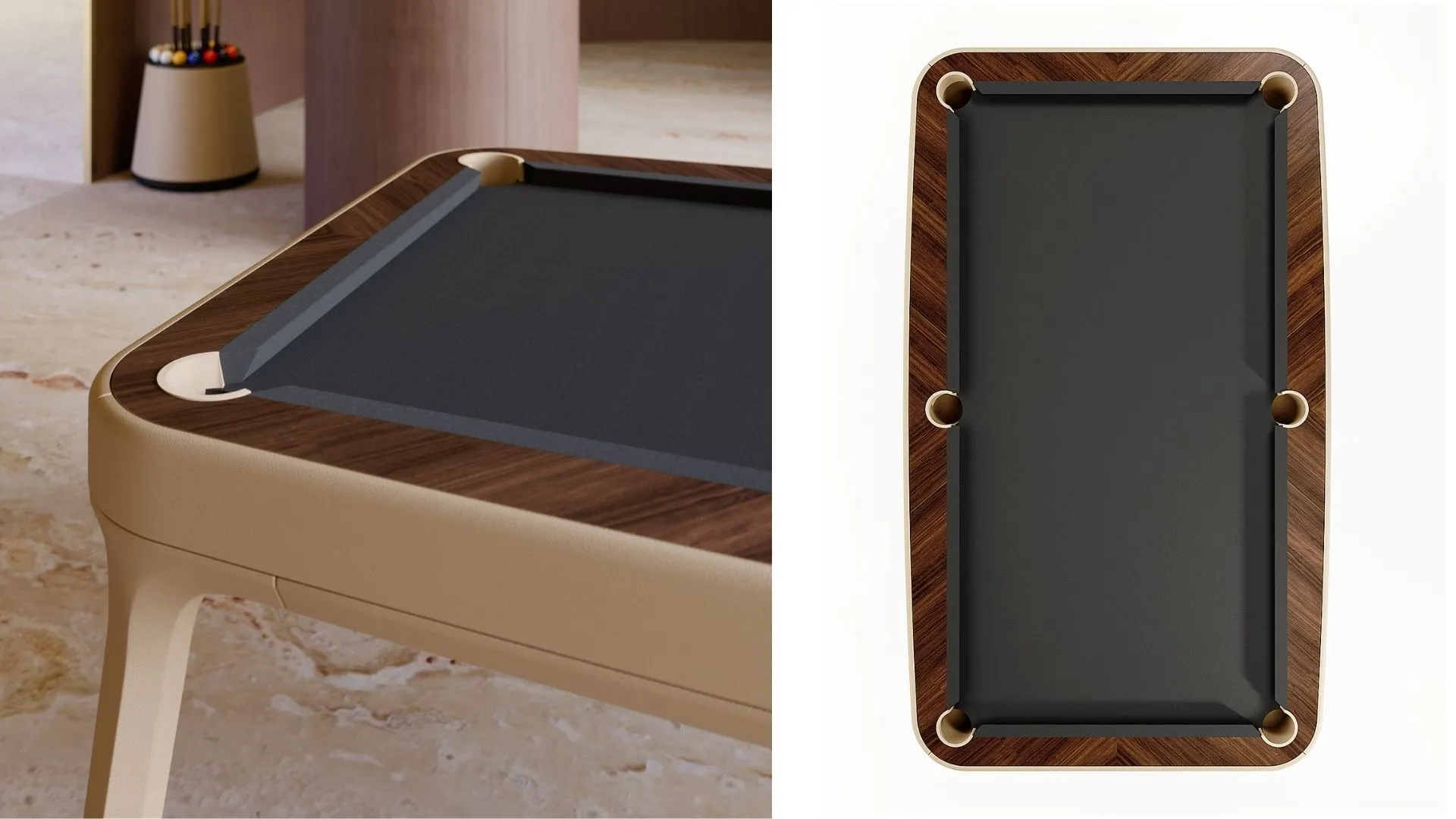 Wooden and leather pool table