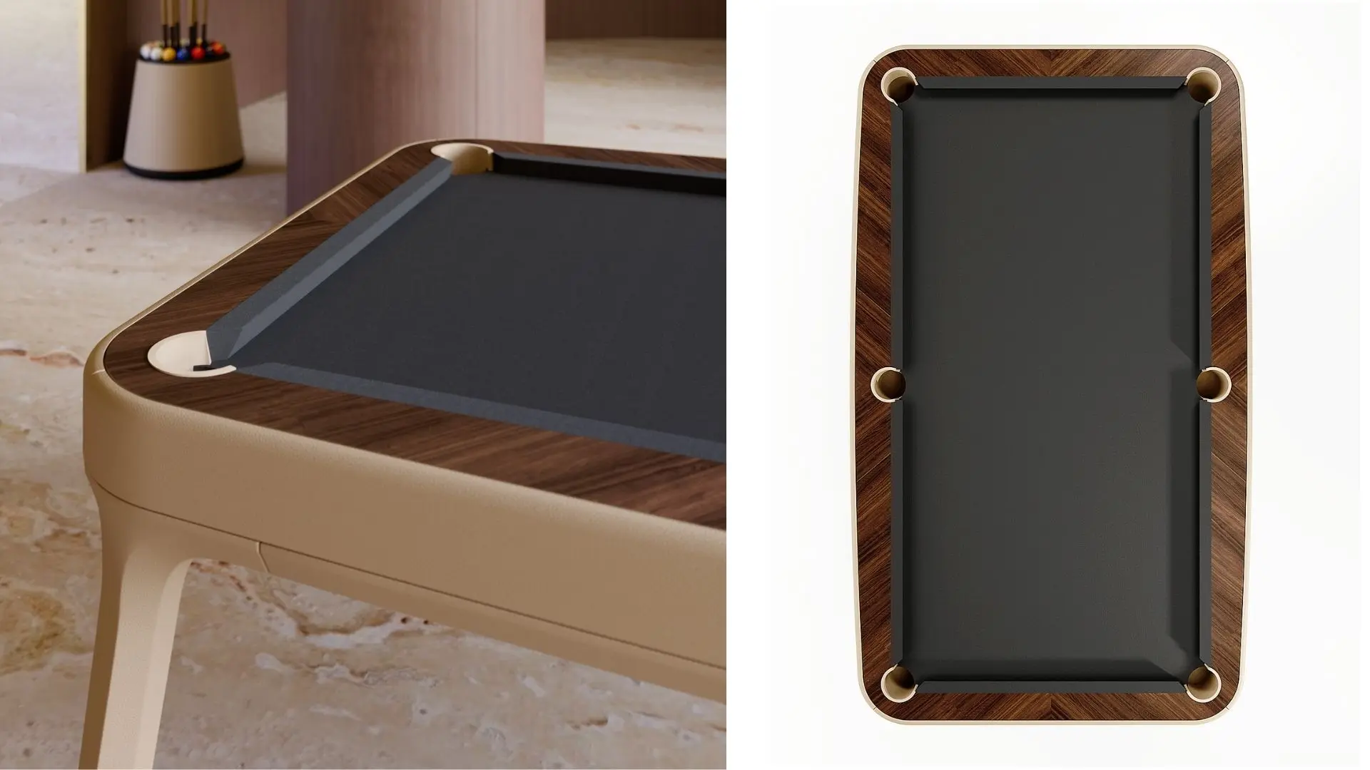 Wooden and leather pool table