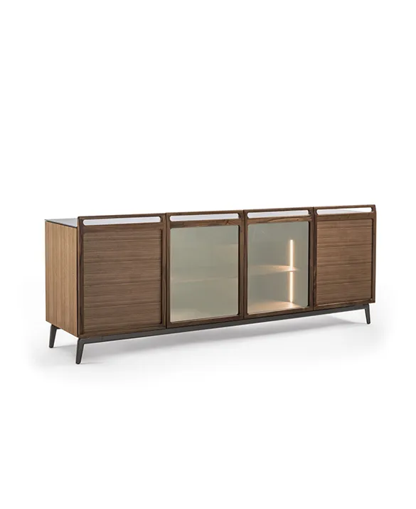 DURAME - Bridge 4 - Solid wood sideboard with bronzed glass doors with wooden frame