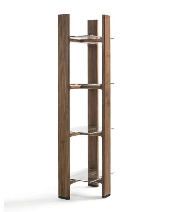 Durame - Tofane - Totem bookcase with solid wood structure and glass shelves