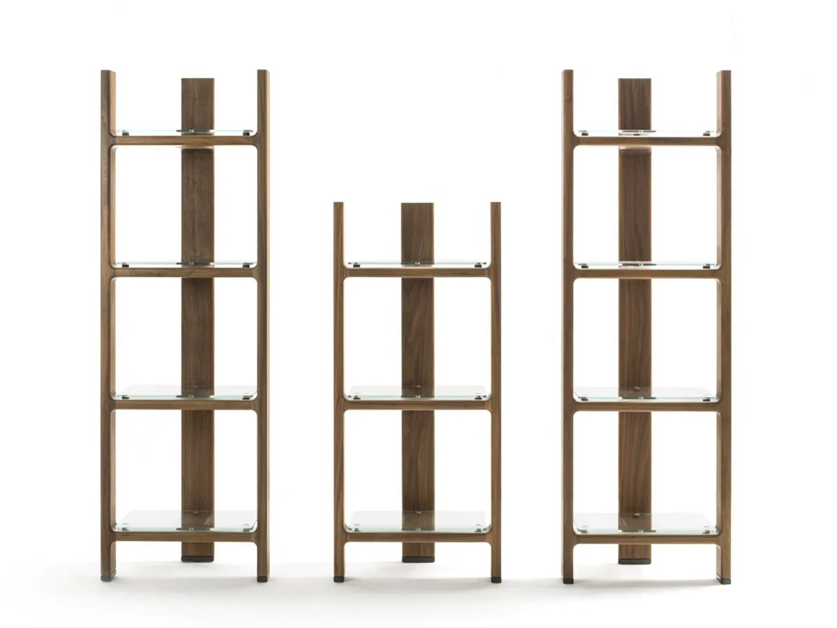 Durame - Tofane - Totem bookcase with solid wood structure and glass shelves