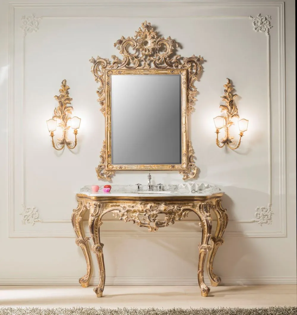 Carved bathroom console complete with mirror