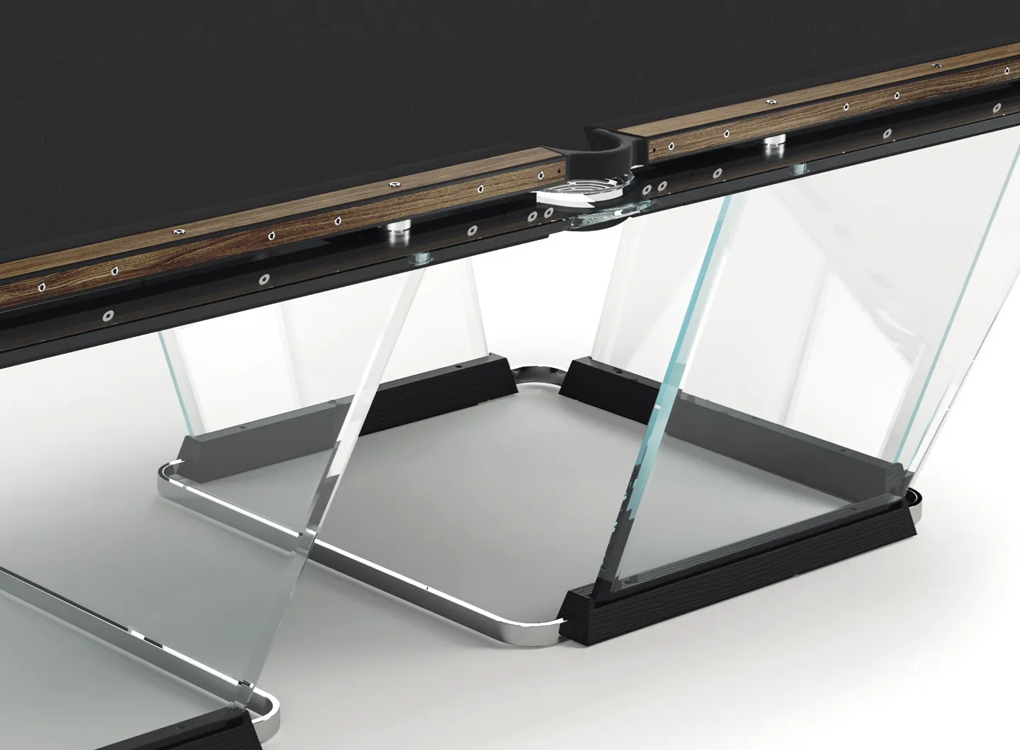 Table’s legs are made of clear tempered glass.