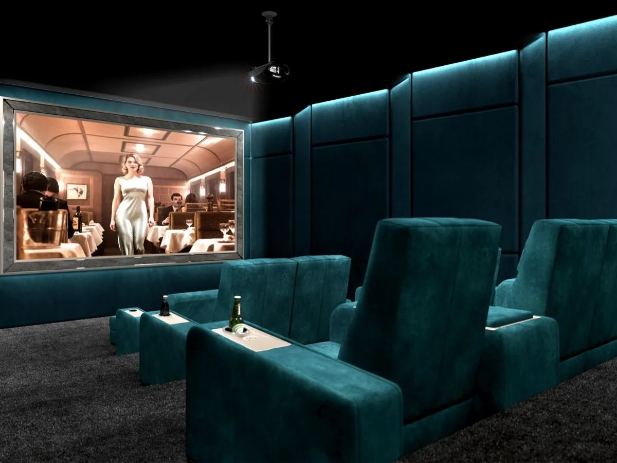 reclining home cinema seating in emerald suede fabric