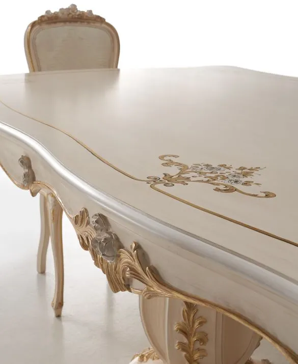 Dining table with painting in Gold leaf and white