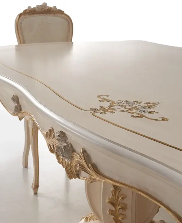 Dining table with painting in Gold leaf and white