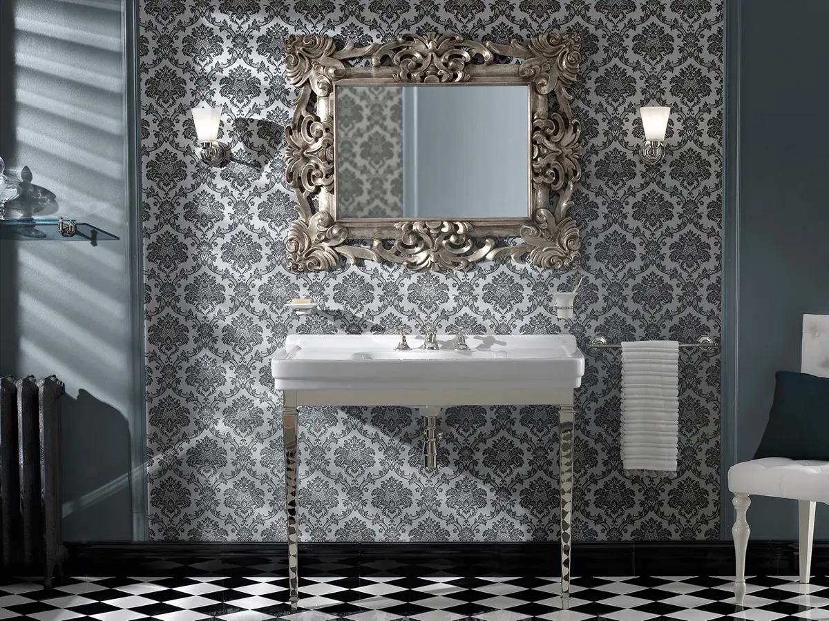 Sbordoni 1910 - Neoclassica console basin with metal stand.