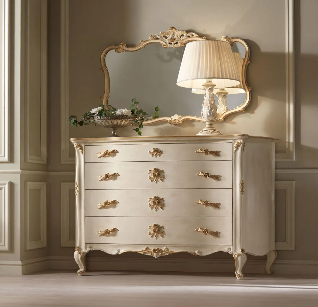 Chest of drawers with same carving of Regina bed, drawers with Blu-motion system