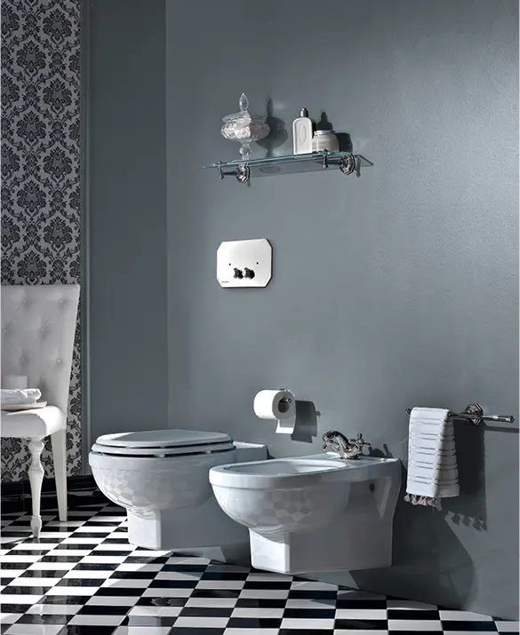 Sbordoni 1910 - Neoclassica wall hung pan and one hole bidet.