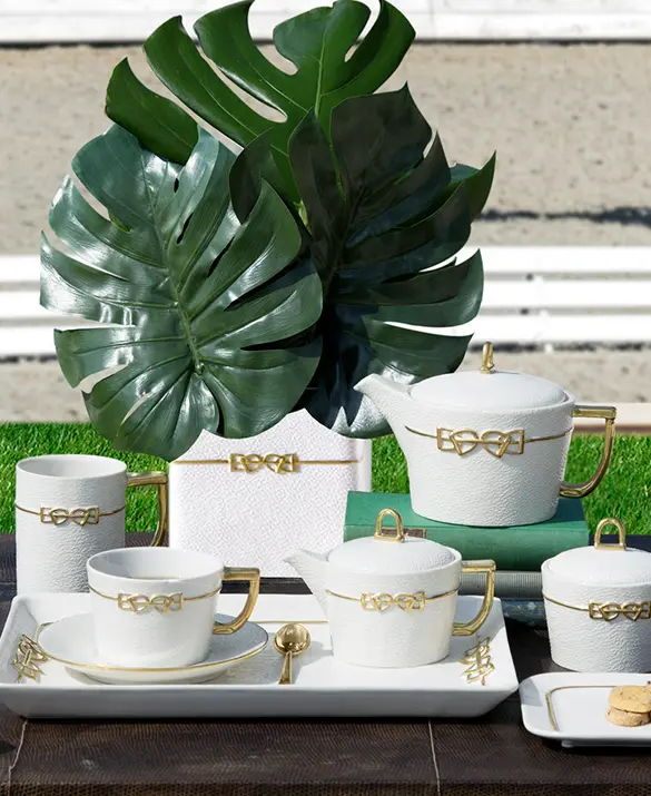 WHITE DRESSAGE TEA SET 