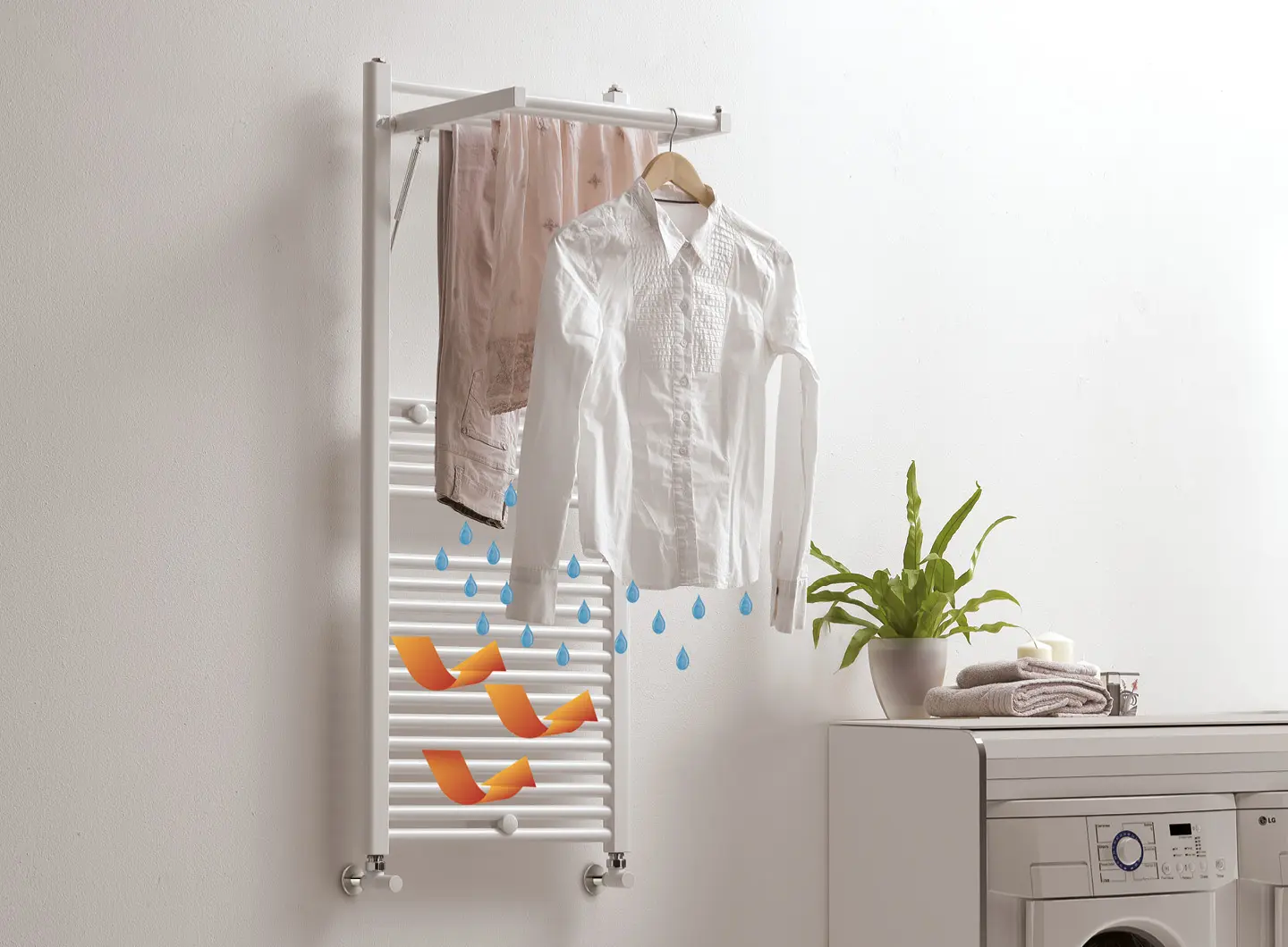 Dinamic Plus - 3 prodotti in 1: scaldasalviette, stendino e asciuga biancheria