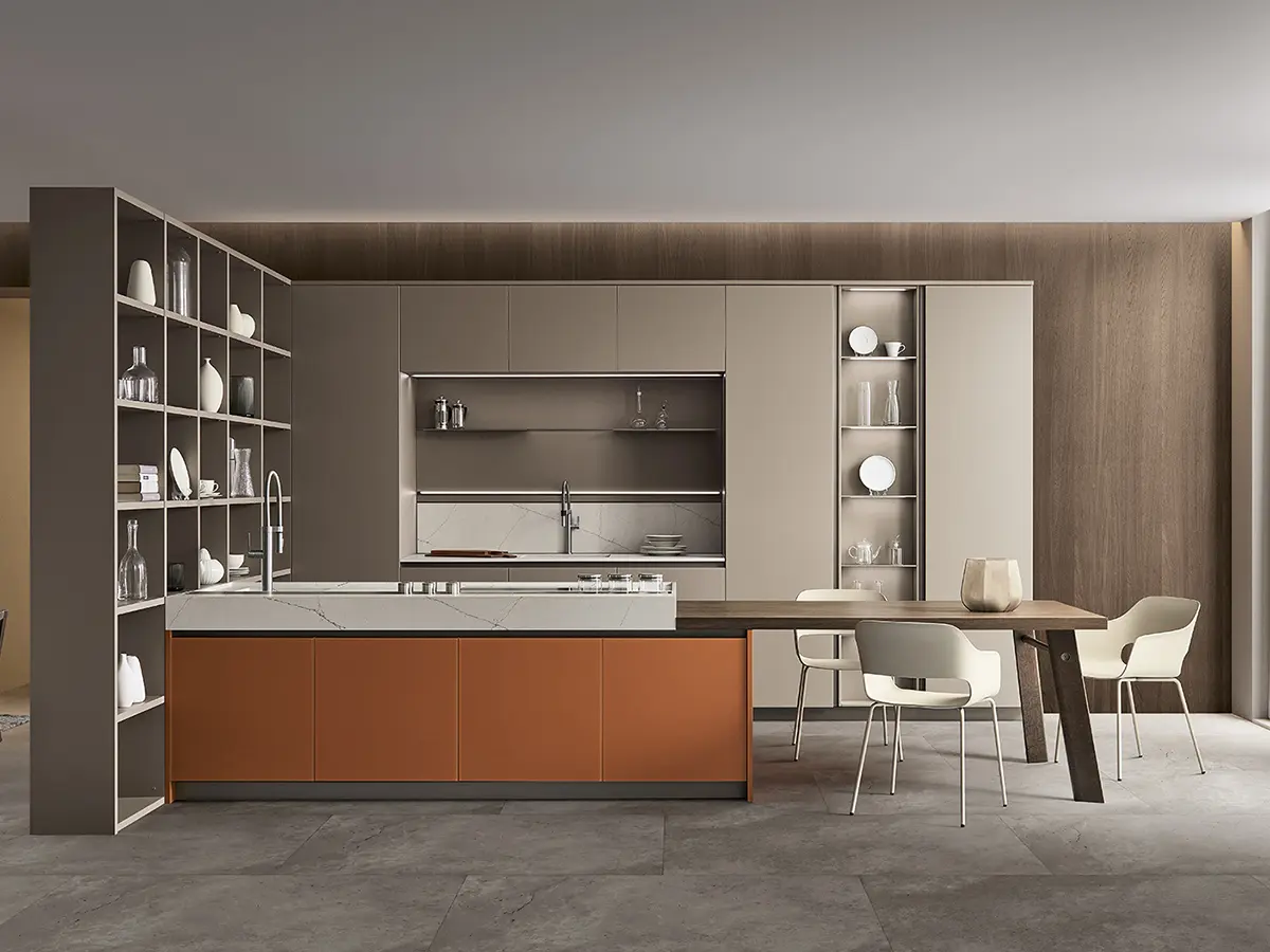LOUNGE: VETRO LACCATO OPACO ARANCIO BRICK / LACCATO OPACO CAMOSCIO