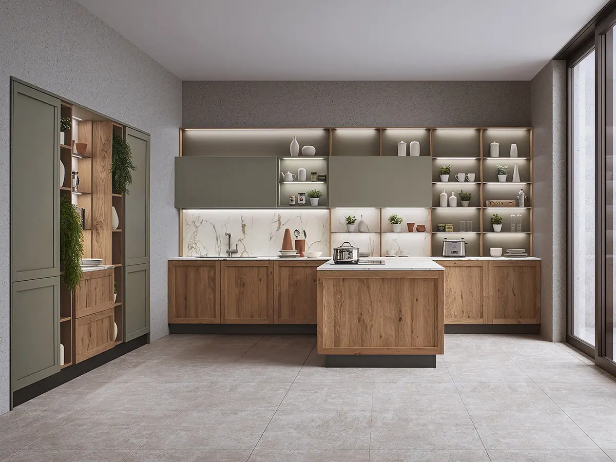 MILANO: ROVERE NODOSO CHIARO / LACCATO OPACO VERDE LANZA