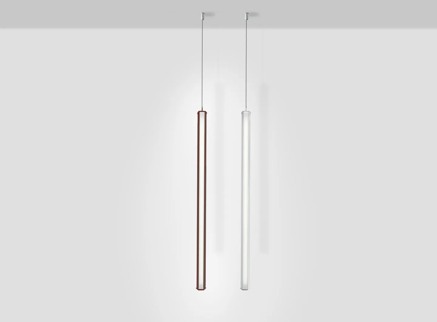 Zafferano _ Pencil sospensione verticale, modulo grande, finitura bianco opaco e corten