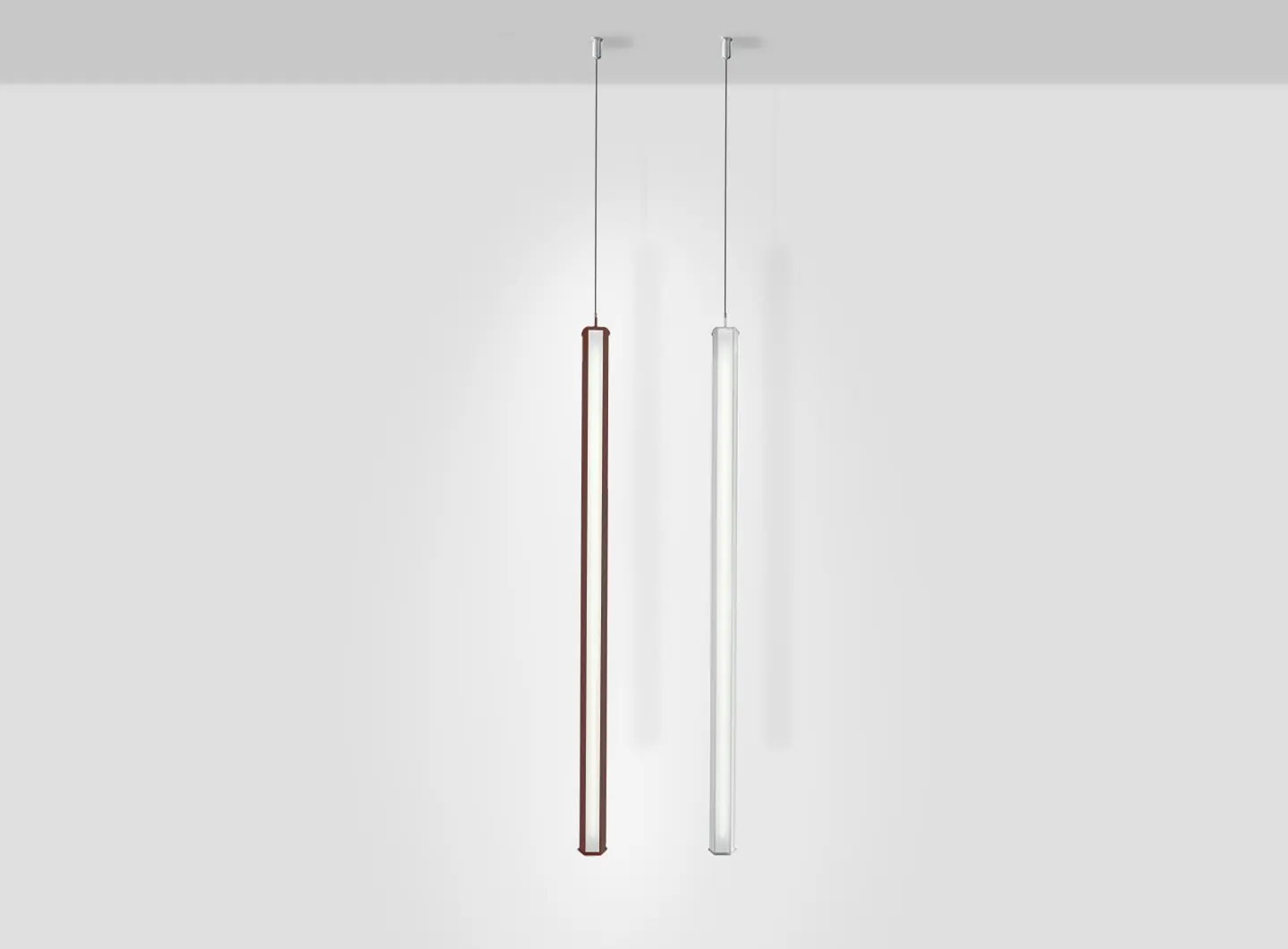 Zafferano _ Pencil vertical suspension lamp, large module, white and corten finish