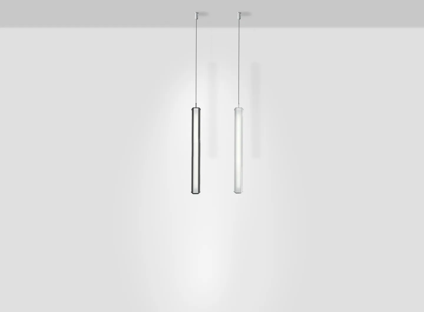 Zafferano _ Pencil sospensione verticale, modulo piccolo, finitura bianco opaco e grigio scuro