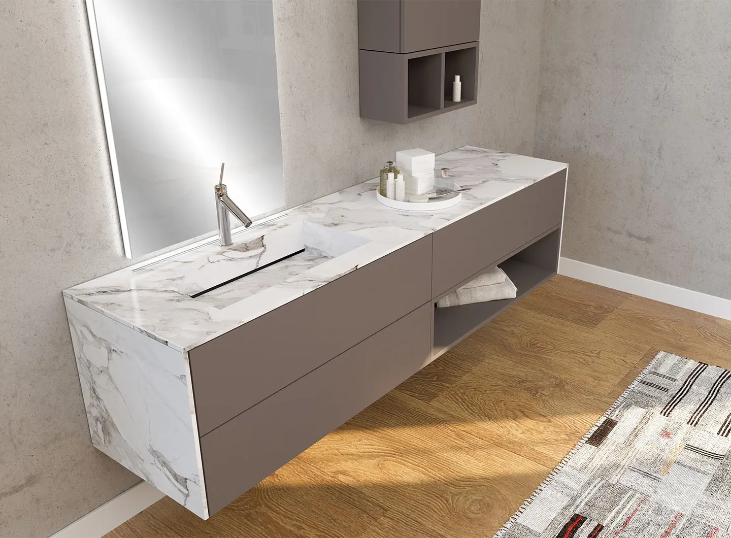 Integrated washbasin in Calacatta Stoneware