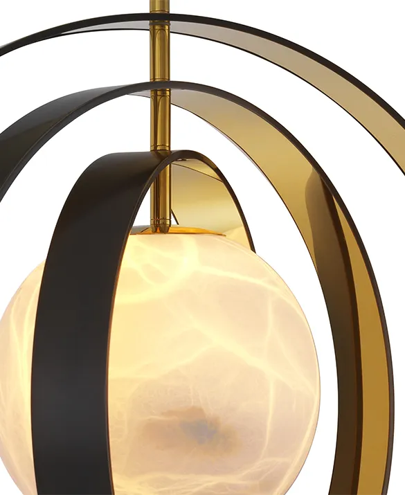 Chandelier Pearl - With its galactic appeal, Chandelier Pearl makes a radiant focal point in your home interior. Its pearl-like alabaster shade is surrounded by four metal rings with a bronze highlight finish on the outside and a gold finish on the inside. The rings can be rotated individually.